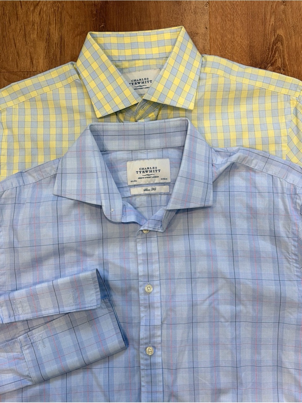 Lot 2 Charles Tyrwhitt Dress Shirt 16.5 34 Slim Fit Gingham Check French Cuff
